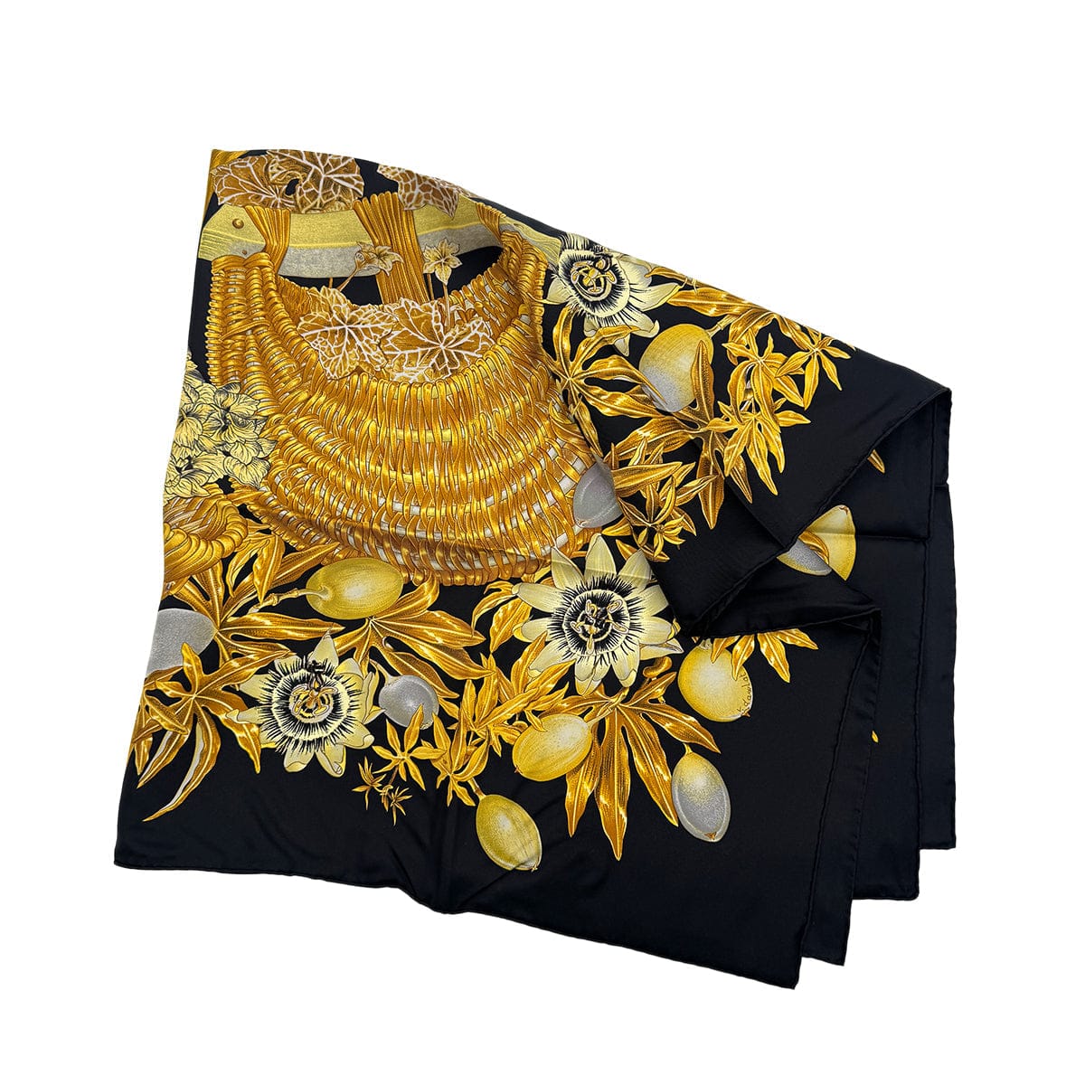 Luxury Promise Japan HERMES CARRE 90 PASSIFLORES SCARF SILK BLACK YELLOW 90285382