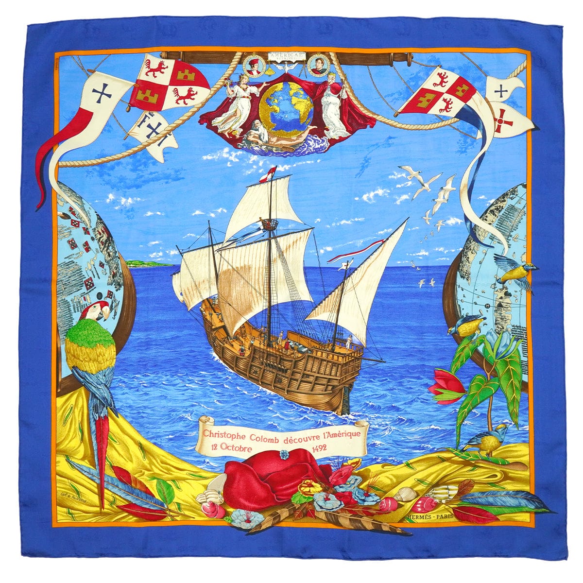 Luxury Promise Japan HERMES CARRE 90 SCARF CHRISTOPHE COLOMB BLUE MULTICOLOR SILK 90345088