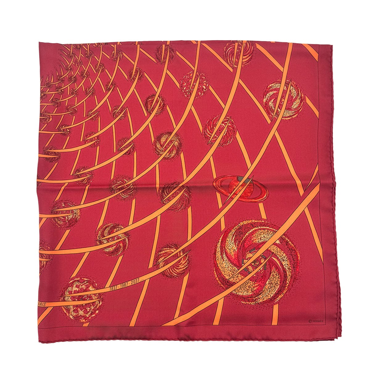 Luxury Promise Japan HERMES CARRE90 LES FEUC DE L'ESPACE MICHEL DUCHENE RED ORANGE SILK 90276723
