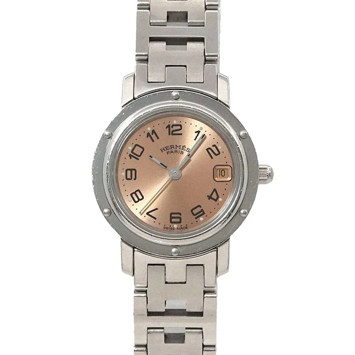 Luxury Promise Japan HERMES Clipper CL4 210 Date Pink Dial Quarts Ladies Watch 90289344