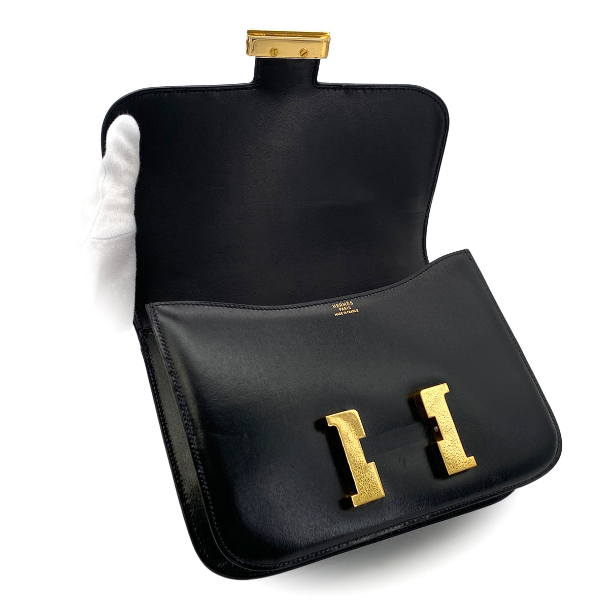 Luxury Promise Japan HERMES CONSTANCE 23 BLACK BOXCALF SHOULDER BAG 〇O GHW 90299789