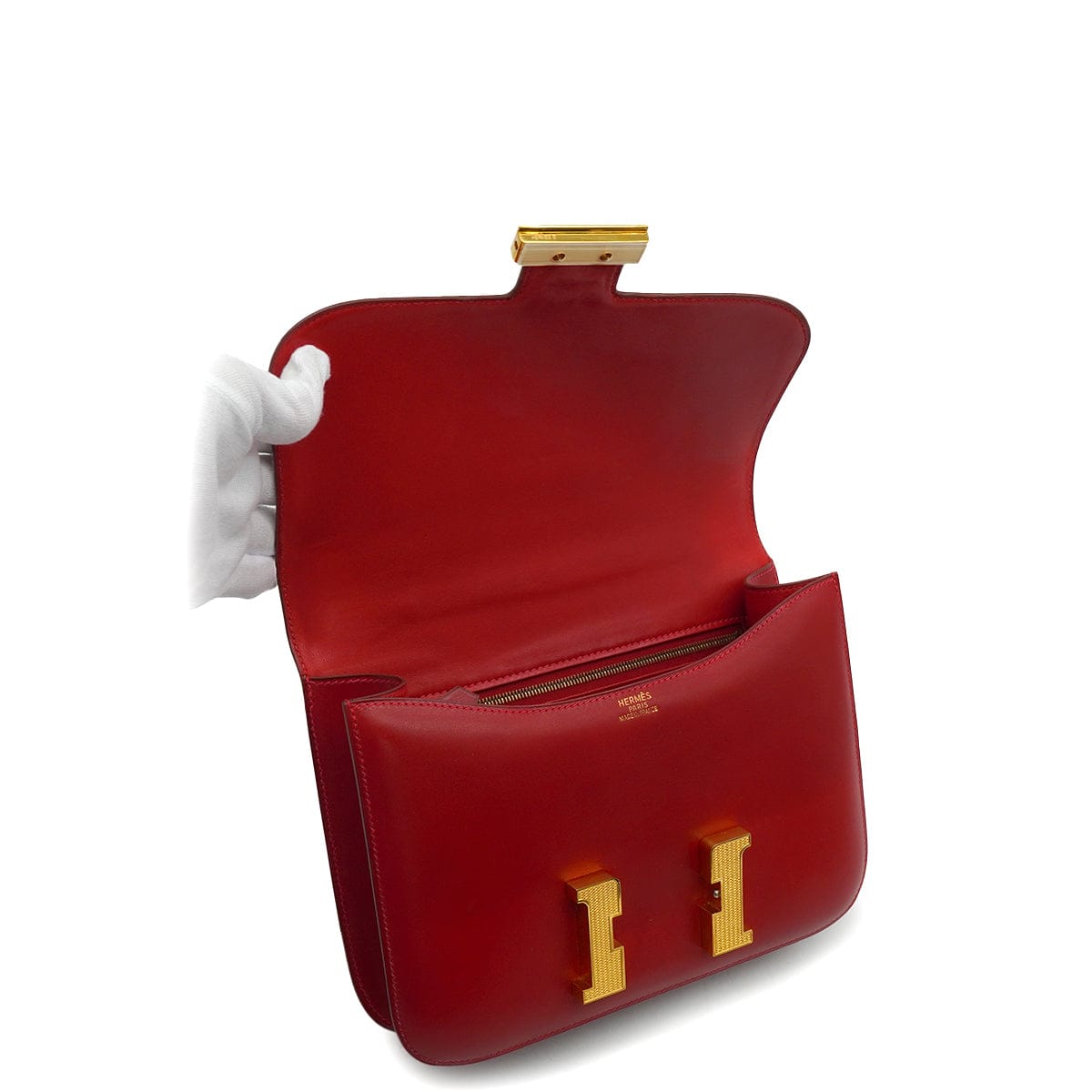 Luxury Promise Japan HERMES CONSTANCE 24 ROUGE VIF BOX CALF SHOULDER BAG 2003 SQUARE G GUILLOCHE HARDWARE 90339636