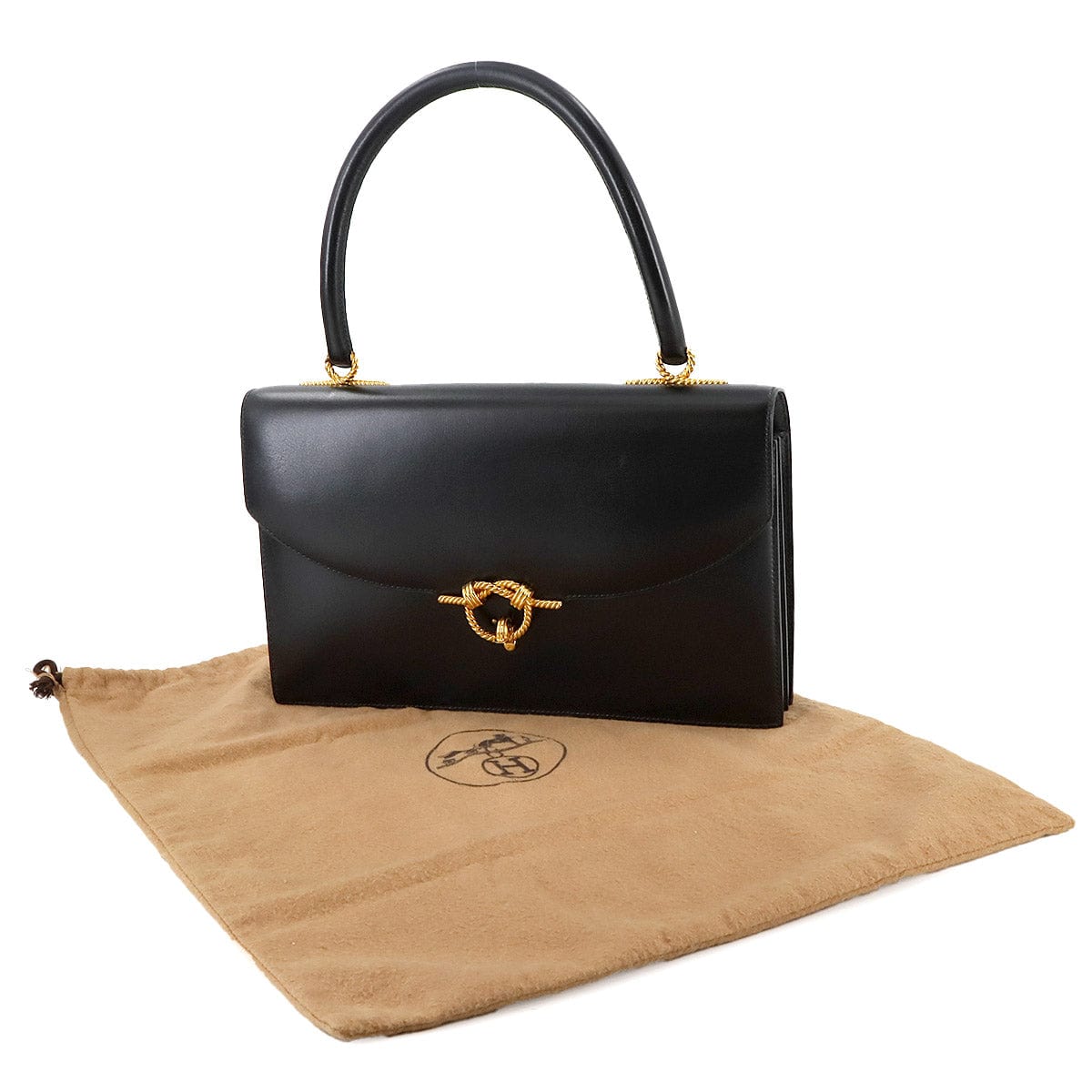 Luxury Promise Japan HERMES Cordeliere Hand Bag Box Calf Leather Black 〇Y Stamp Made in 1995 Vintage Cordeliere Bag Hermes 90276836