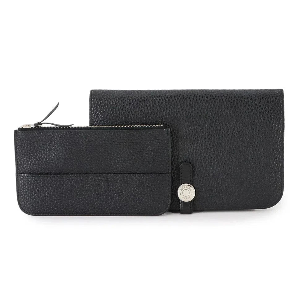 Luxury Promise Japan HERMES Dogon GM Long Wallet Togo Black Noir Duo Purse 90286619