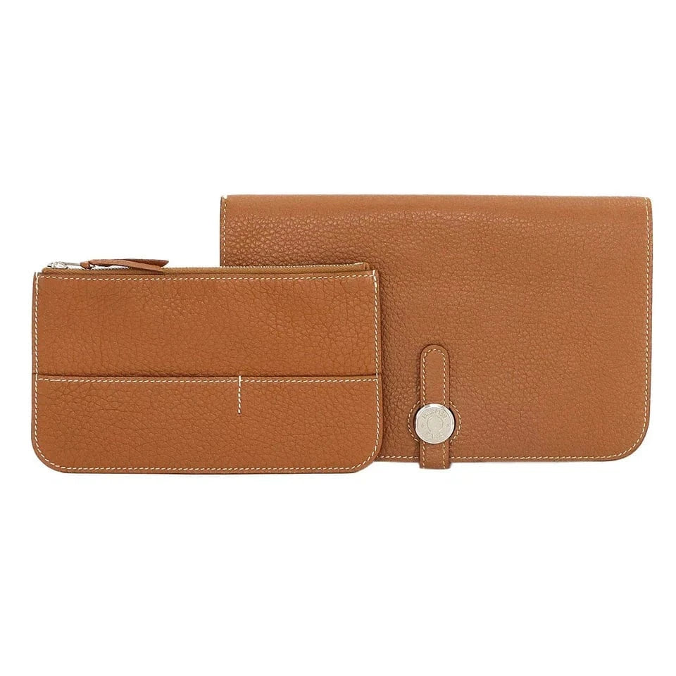 Luxury Promise Japan HERMES Dogon GM Long Wallet Togo Gold Brown Duo Purse 90286620
