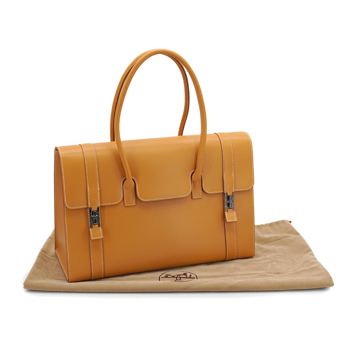 Luxury Promise Japan HERMES DRAG 37 NATUREL VEAU BARENIA HAND BAG 2000 SQUARE D PALLADIUM HARDWARE 90328123