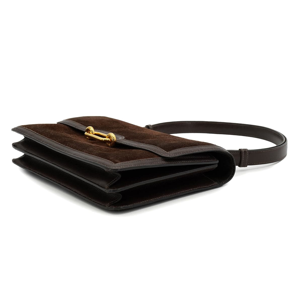 Luxury Promise Japan HERMES FONSBELLE CHOCOLAT DEBRIS BOX CALF SHOULDER BAG 1973 CIRCLE C GOLD HARDWARE 90327300