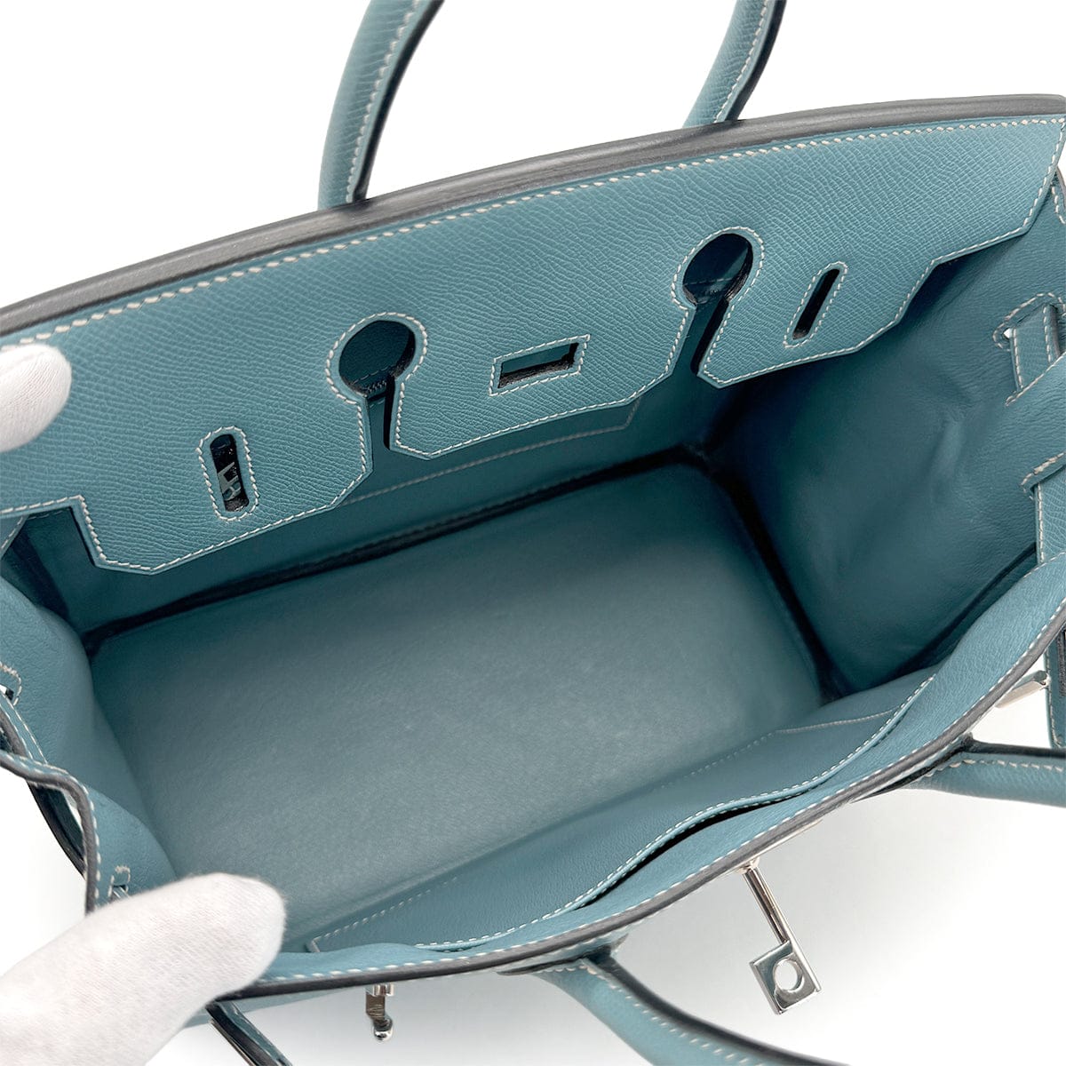 Luxury Promise Japan HERMES HAUT A COURROIES 28 BLUE JEAN VEAU EPSOM HAND BAG 2006 SQUARE J PALLADIUM HARDWARE 90324659