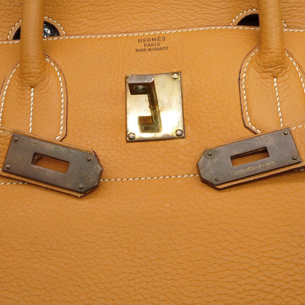 Luxury Promise Japan HERMES HAUT A COURROIES 45 NATURAL FJORD HAND BAG 1992 CIRCLE V GOLD HARDWARE 90346983