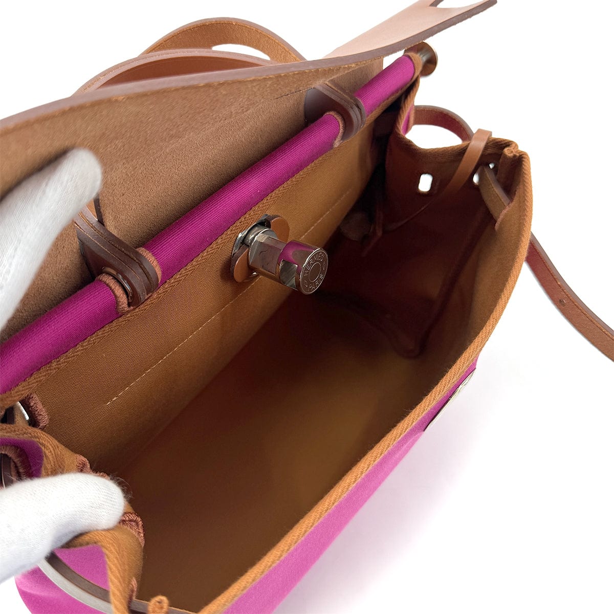 Luxury Promise Japan HERMES HER BAG ZIP PM 31 FAUVE MAGNOLIA VACHE HUNTER TOILE OFFICIER TOTE SHOULDER BAG Y 90279781