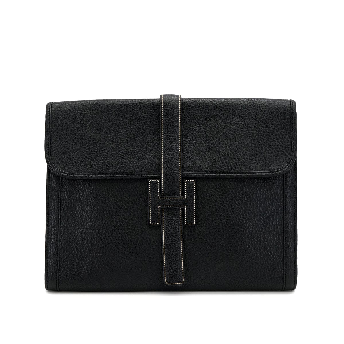 Luxury Promise Japan HERMES JIGE GM BLACK FJORD CLUTCH BAG 1991 CIRCLE U 90315008