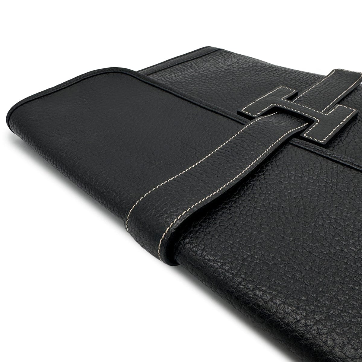 Luxury Promise Japan HERMES JIGE GM BLACK FJORD CLUTCH BAG 1991 CIRCLE U 90315008
