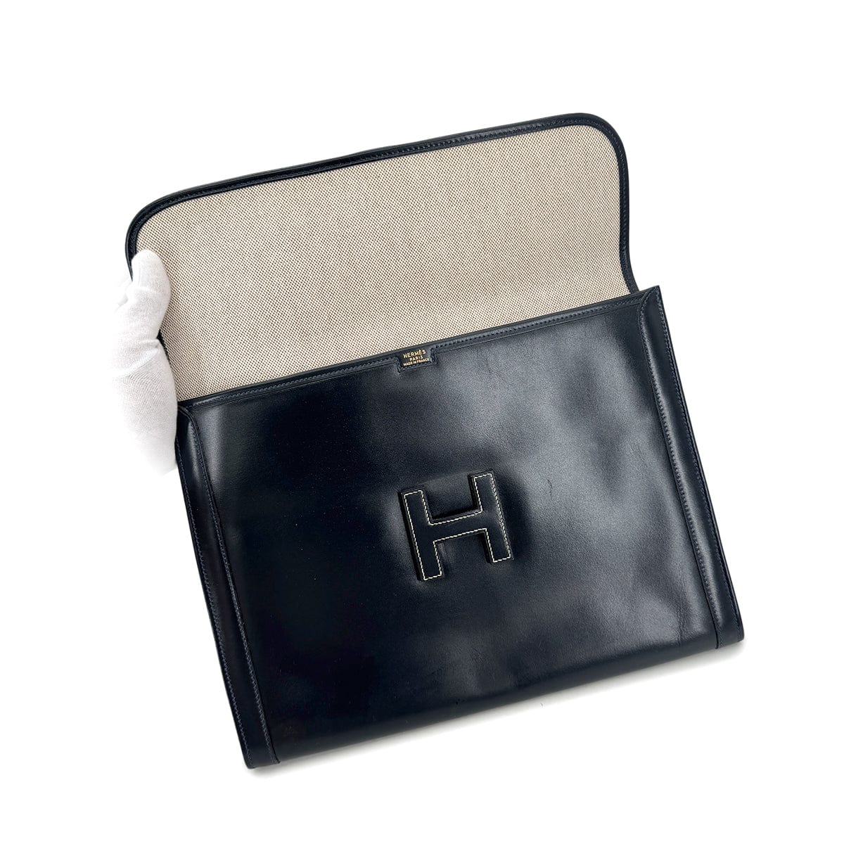 Luxury Promise Japan HERMES JIGE GM BLUE INDIGO BOXCALF CLUTCH BAG 〇V 90293025