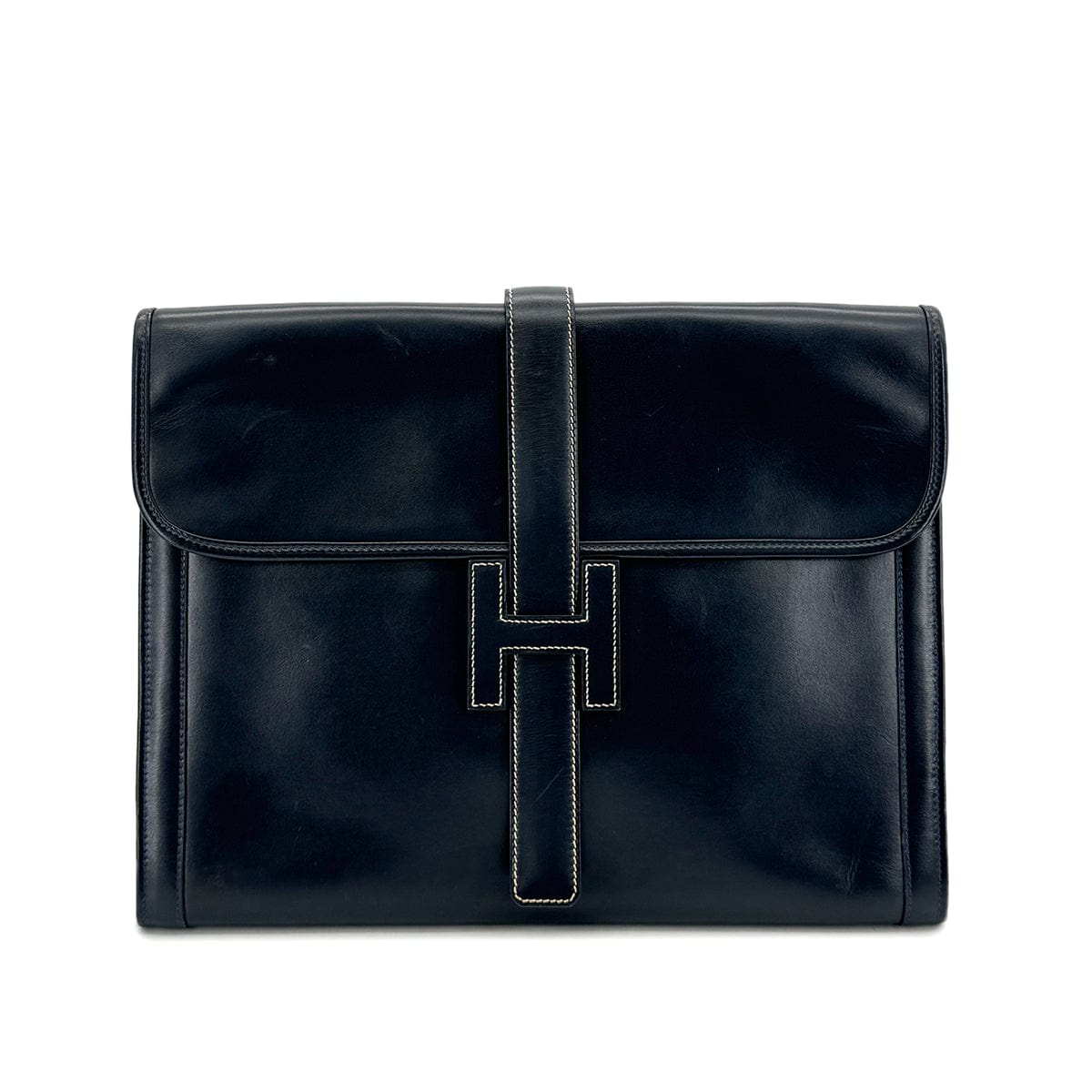 Luxury Promise Japan HERMES JIGE GM BLUE INDIGO BOXCALF CLUTCH BAG 〇V 90293025