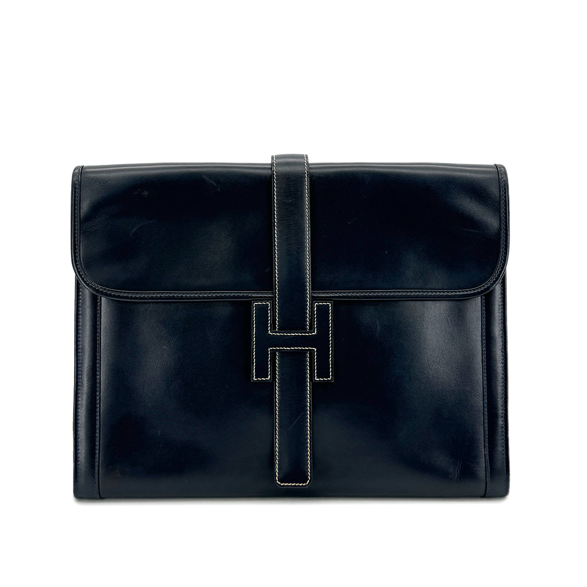 Luxury Promise Japan HERMES JIGE GM BLUE INDIGO BOXCALF CLUTCH BAG 〇V 90293025