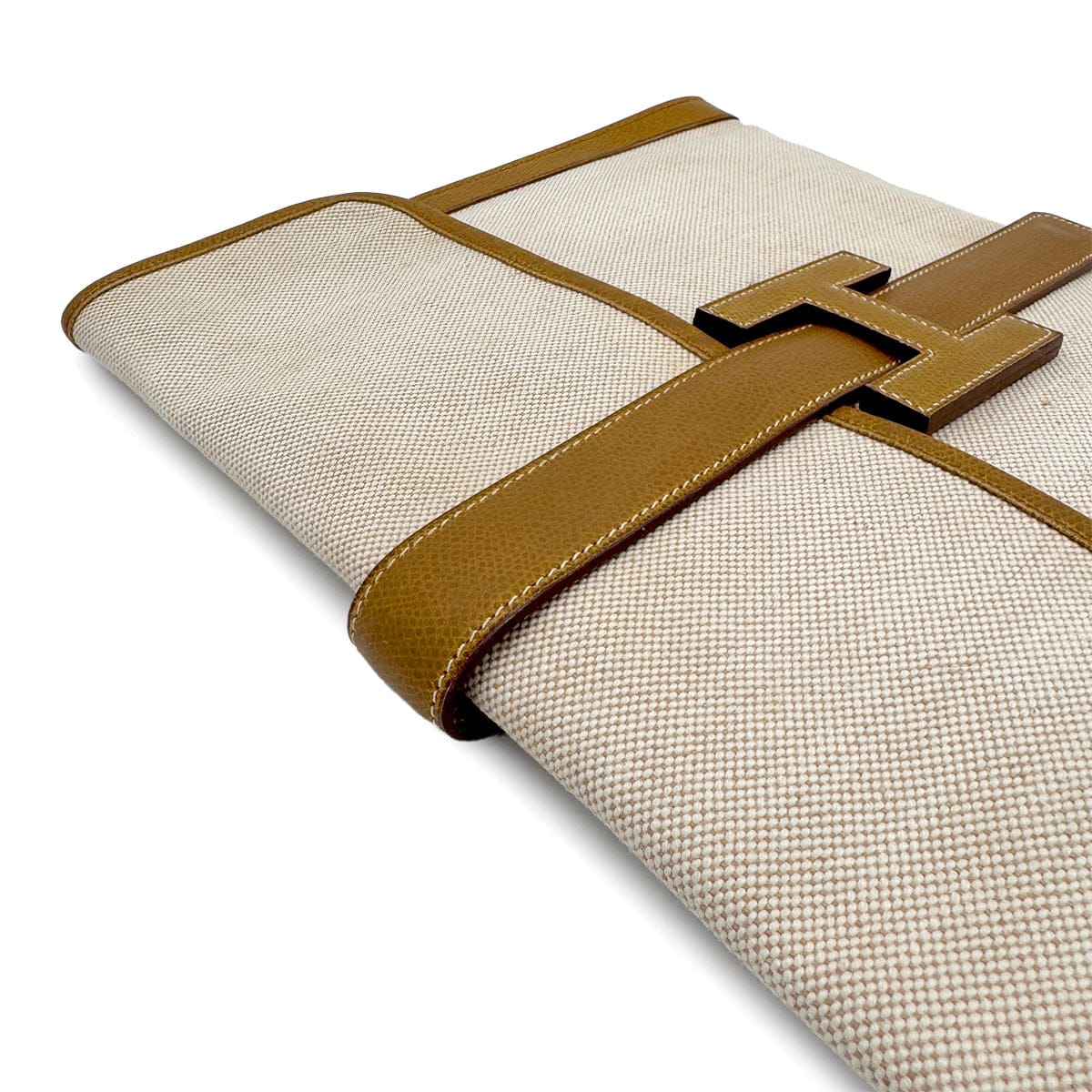 Luxury Promise Japan HERMÈS JIGE GM CLUTCH BAG GOLD COUCHEVEL TOILE H 1978 CIRCLE H 90313292