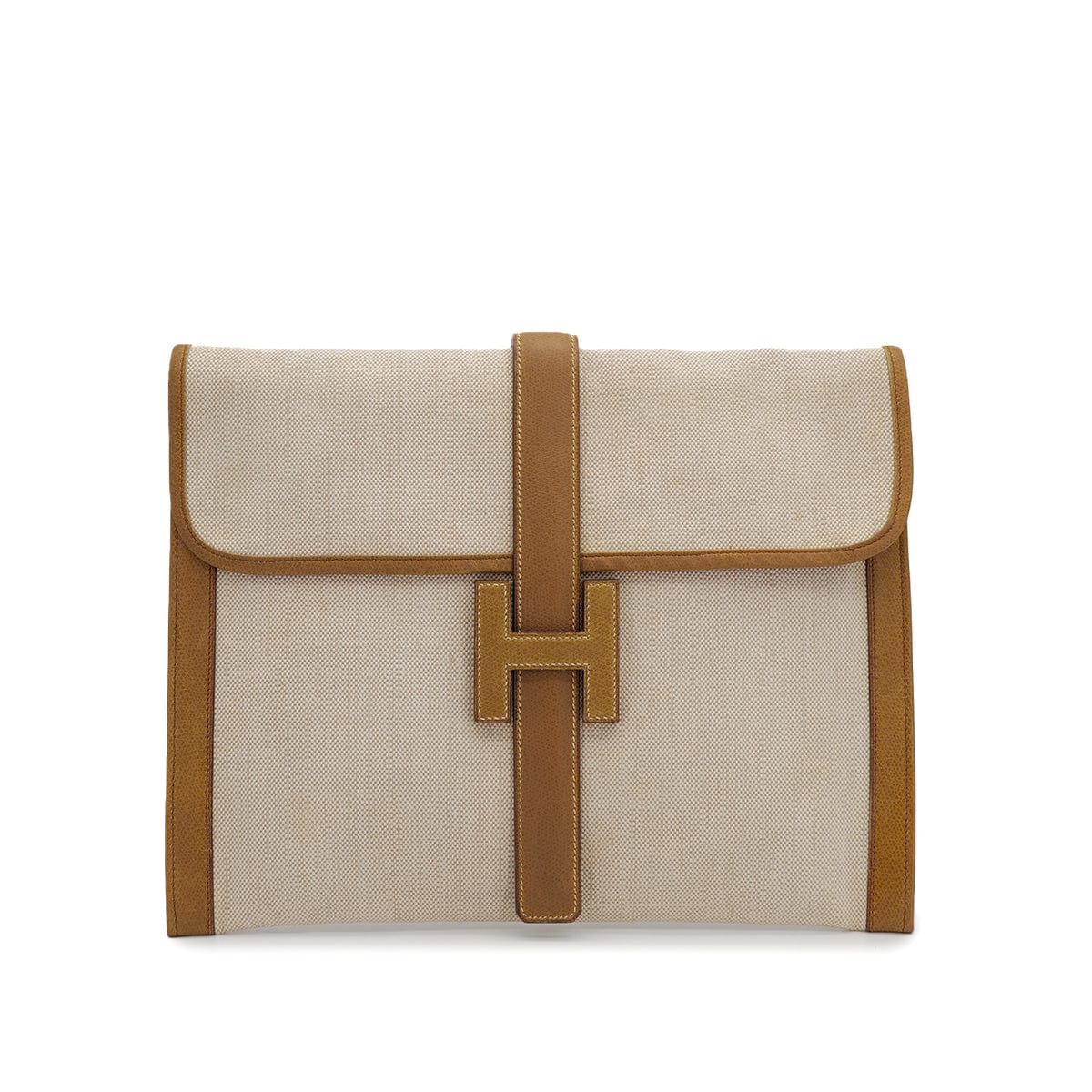 Luxury Promise Japan HERMÈS JIGE GM CLUTCH BAG GOLD COUCHEVEL TOILE H 1978 CIRCLE H 90313292