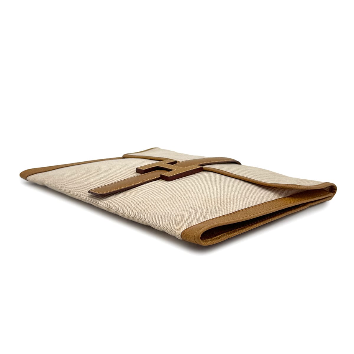 Luxury Promise Japan HERMÈS JIGE GM CLUTCH BAG GOLD COUCHEVEL TOILE H 1978 CIRCLE H 90313292