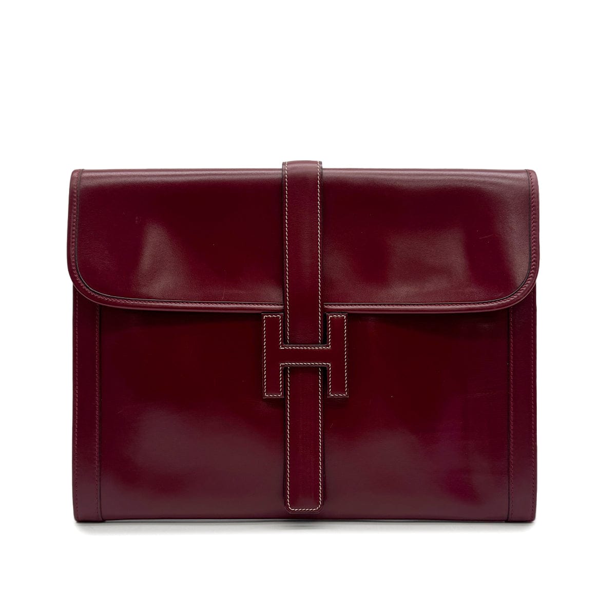 Luxury Promise Japan HERMES JIGE GM ROUGE H BOXCALF CLUTCH BAG 1977 CIRCLE G 90323518