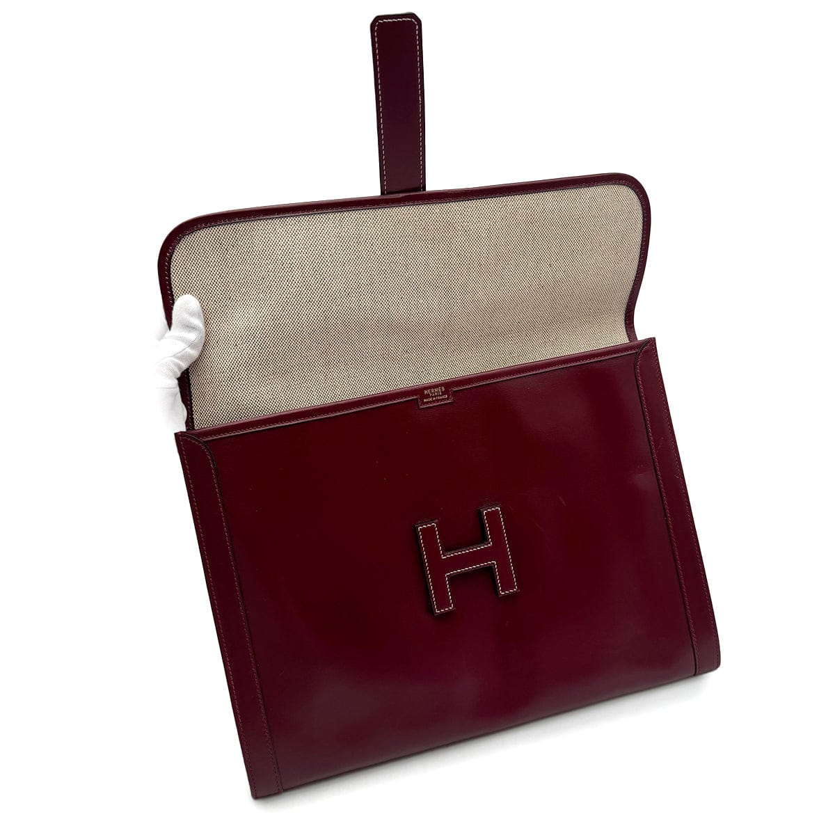 Luxury Promise Japan HERMES JIGE GM ROUGE H BOXCALF CLUTCH BAG 1977 CIRCLE G 90323518