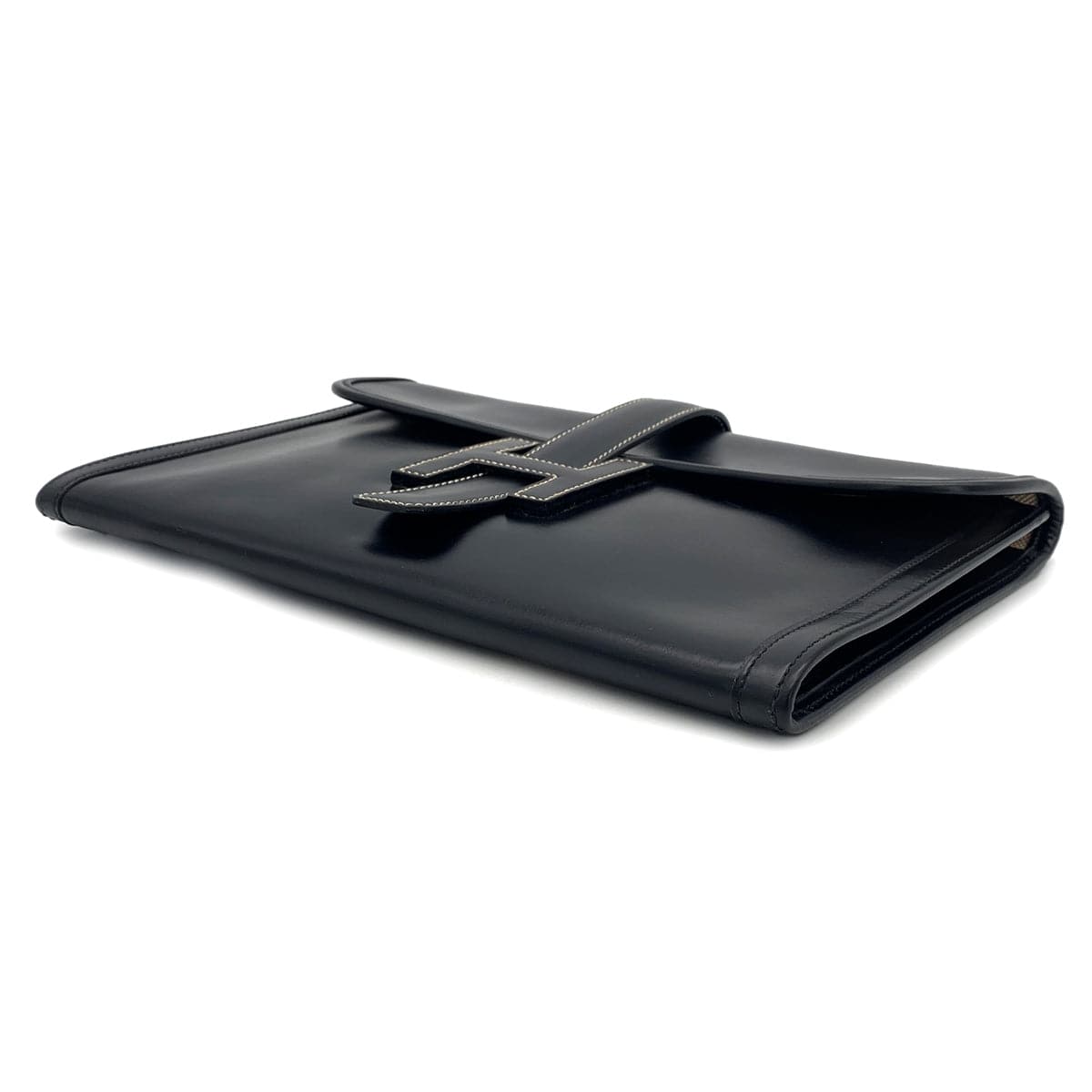Luxury Promise Japan HERMES JIGE PM BLACK BOXCALF CLUTCH BAG 1979 CIRCLE I 90314756