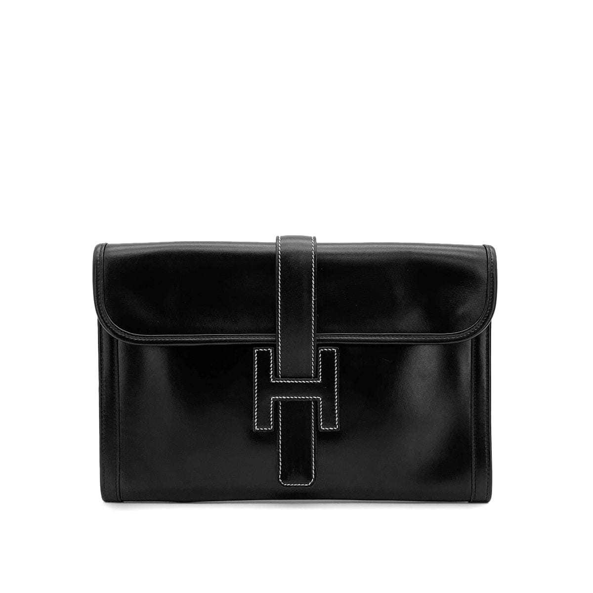 Luxury Promise Japan HERMES JIGE PM BLACK BOXCALF CLUTCH BAG 1979 CIRCLE I 90314756