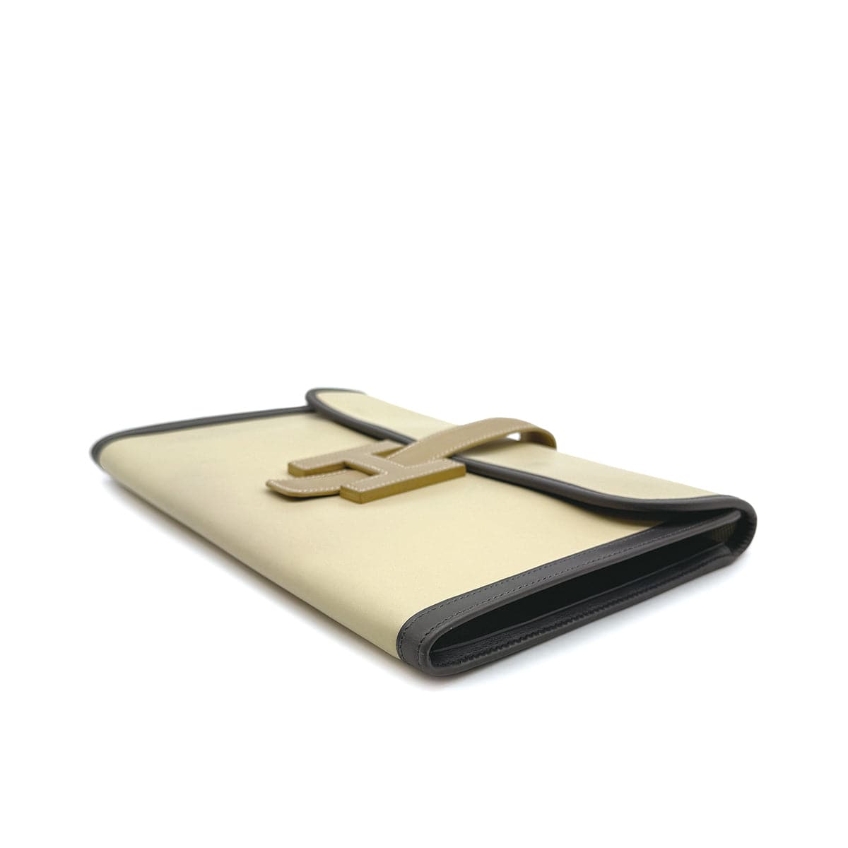 Luxury Promise Japan HERMÈS JIGE PM CLUTCH BAG ECRU GRAPHITE BISCUIT BOX CALF 2000 SQUARE D 90313411