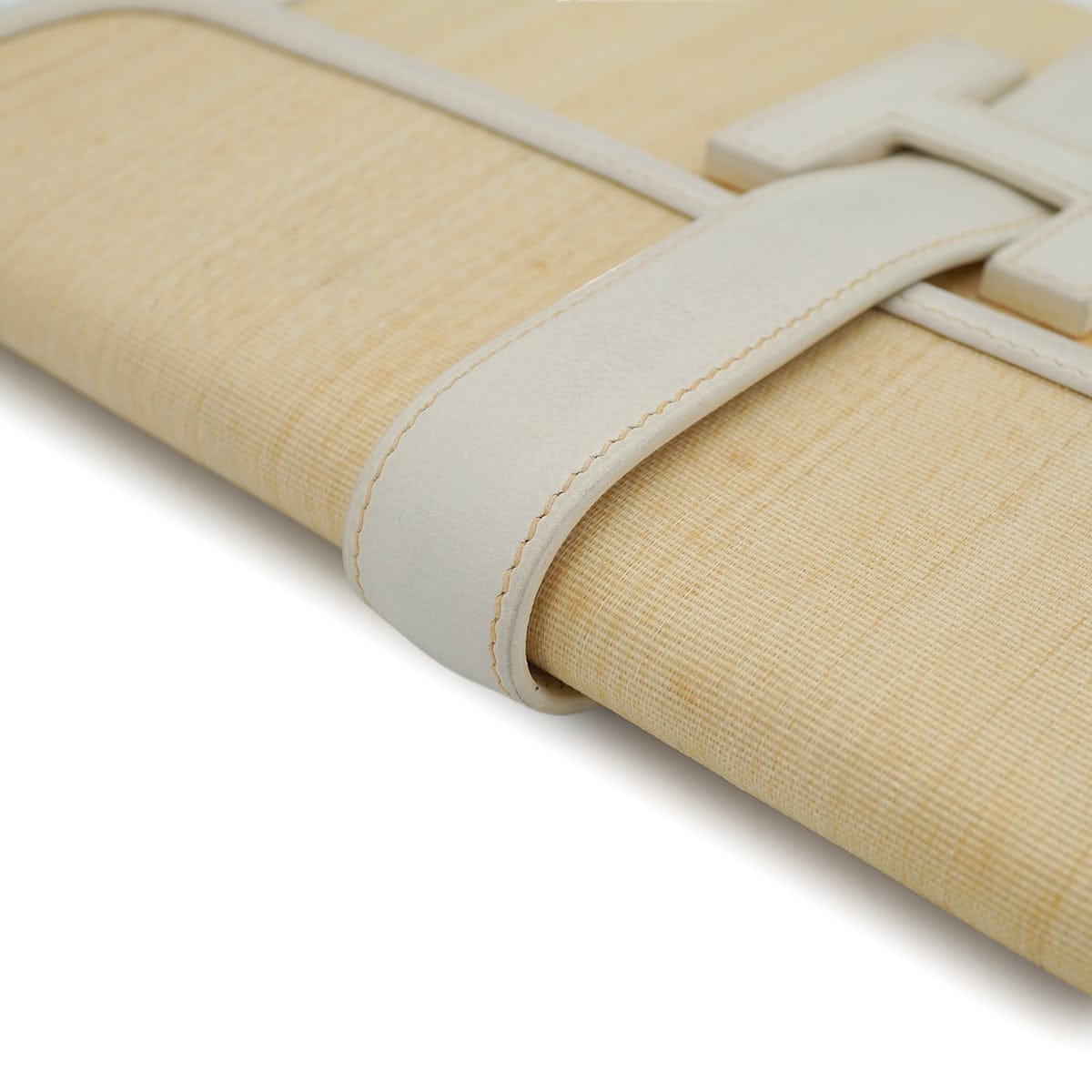 Luxury Promise Japan HERMES JIGE PM CLUTCH BAG WHITE CRINOLINE COURCHEVEL 1988 CIRCLE R 90327398