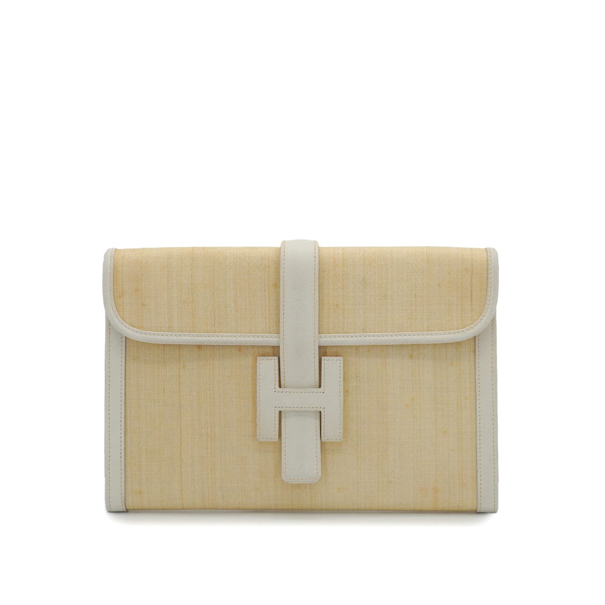 Luxury Promise Japan HERMES JIGE PM CLUTCH BAG WHITE CRINOLINE COURCHEVEL 1988 CIRCLE R 90327398