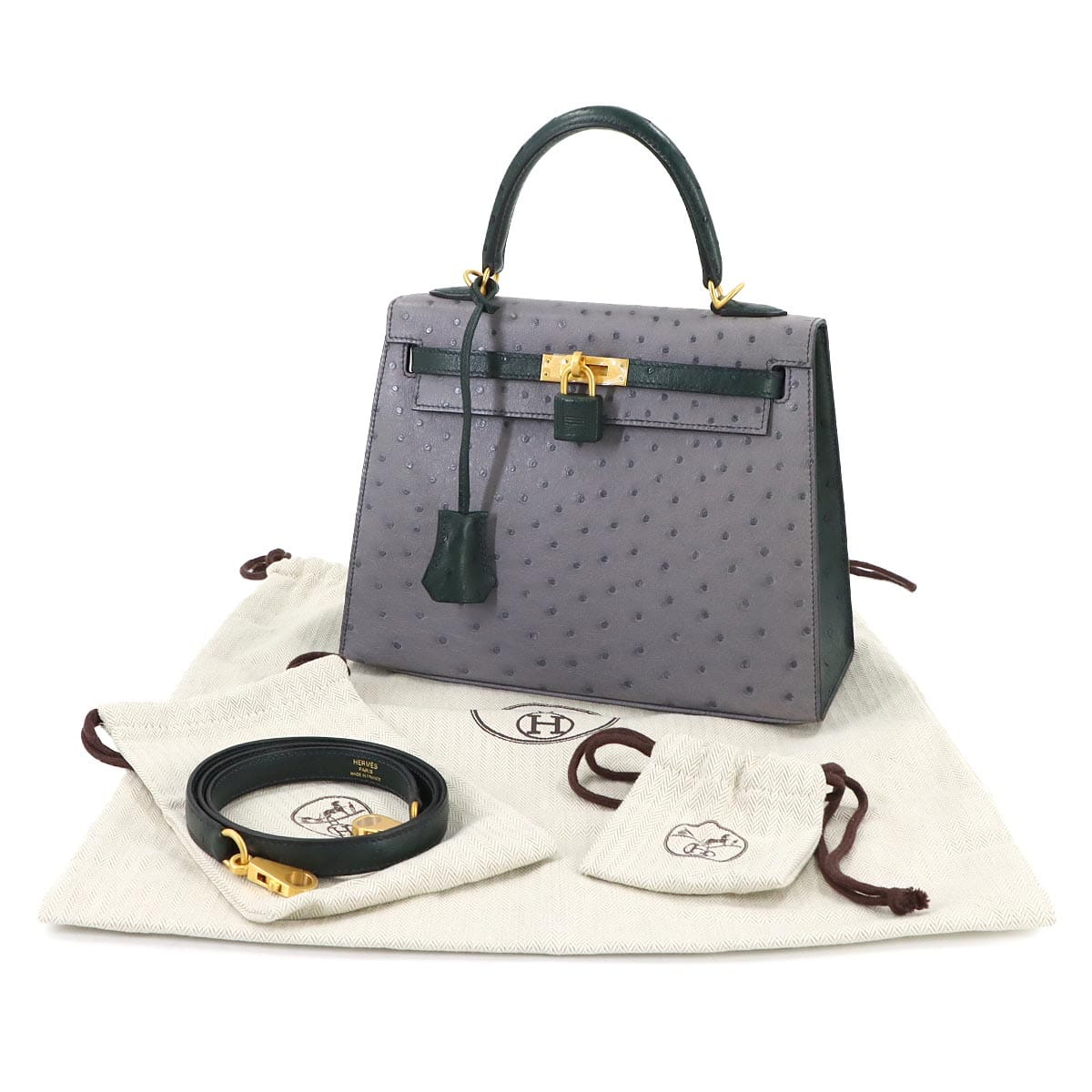 Luxury Promise Japan HERMES Kelly 25 Personal SPO Ostrich Griagate Vert Cypres 2-way Hand/Shoulder Bag, External Stitching, D Stamp, Gold Hardware, Kelly Hermes 90315044