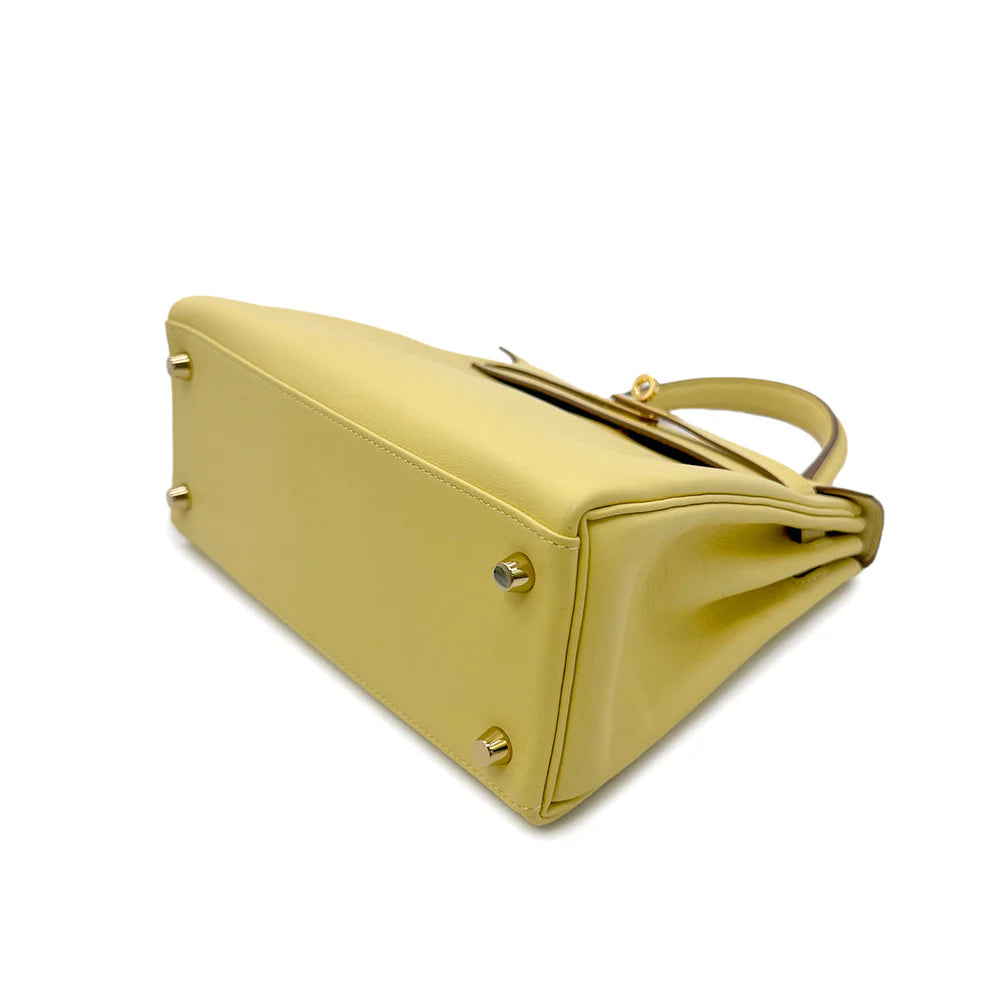 HERMES KELLY 25 RETOURNE JAUNE POUSSIN VEAU SWIFT HAND SHOULDER BAG Z GHW 90303899 DXBS6080