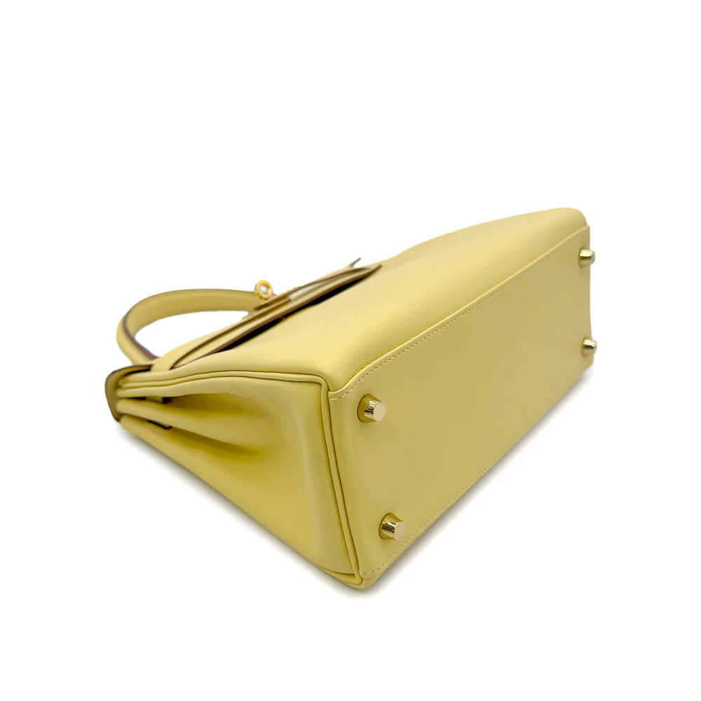 HERMES KELLY 25 RETOURNE JAUNE POUSSIN VEAU SWIFT HAND SHOULDER BAG Z GHW 90303899 DXBS6080