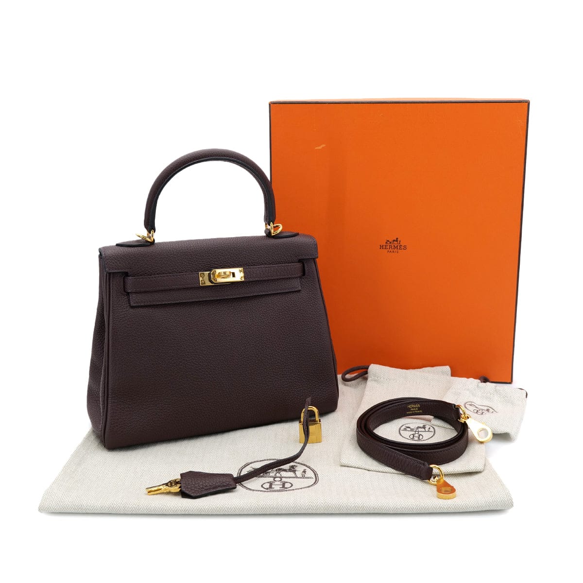 Luxury Promise Japan HERMES KELLY 25 RETOURNE ROUGE SELLIER TOGO HAND SHOULDER BAG B GHW 90301725