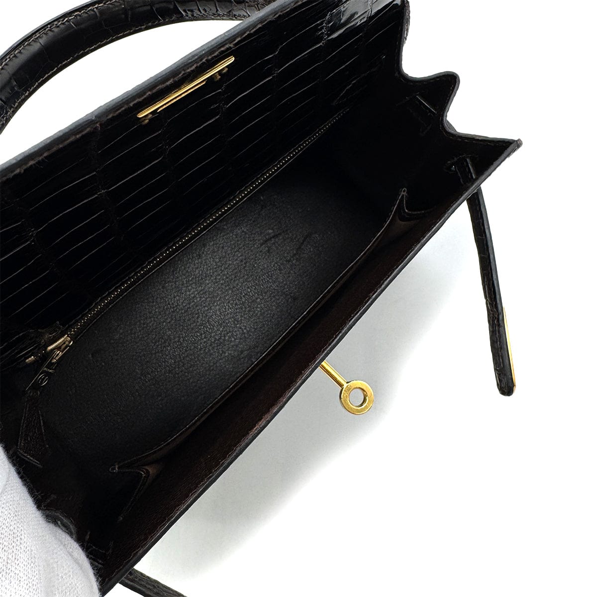 Luxury Promise Japan HERMES KELLY 25 SELLIER DARK BROWN POROSUS CROCODILE HAND SHOULDER BAG □C GHW 90305676