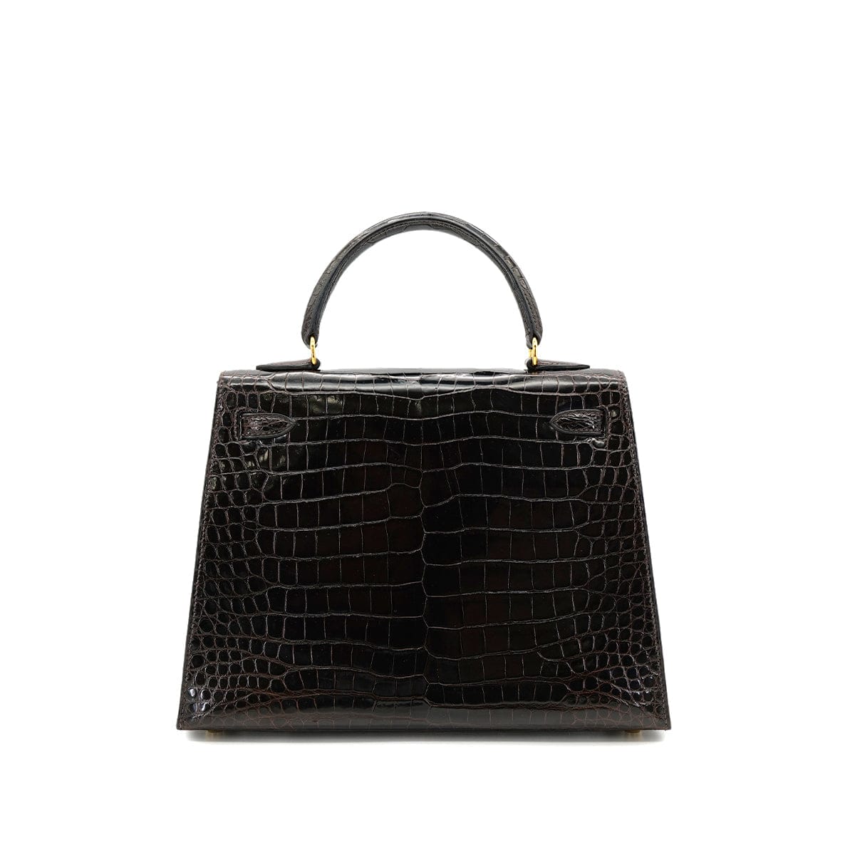 Luxury Promise Japan HERMES KELLY 25 SELLIER DARK BROWN POROSUS CROCODILE HAND SHOULDER BAG □C GHW 90305676