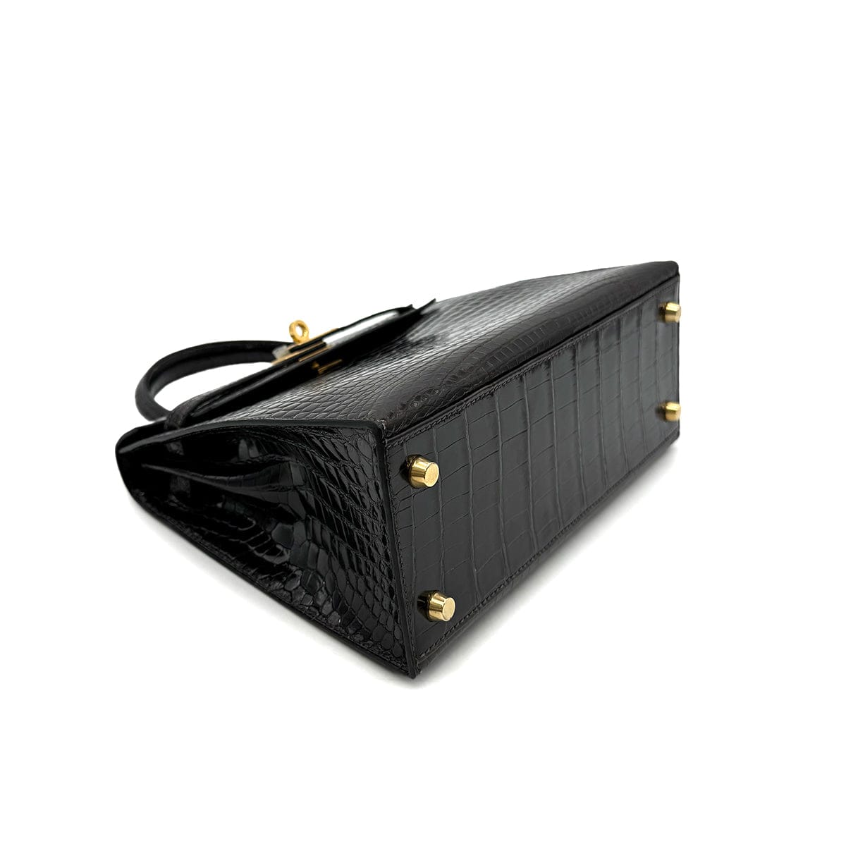 Luxury Promise Japan HERMES KELLY 25 SELLIER DARK BROWN POROSUS CROCODILE HAND SHOULDER BAG □C GHW 90305676