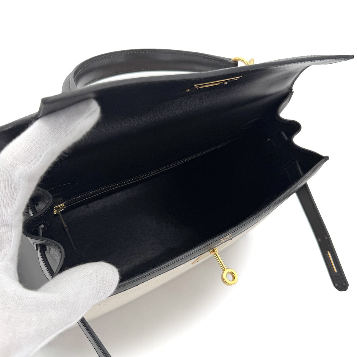 Luxury Promise Japan HERMES KELLY 28 BLACK BOXCALF TOILE H HAND SHOULDER BAG □F GHW 90269596