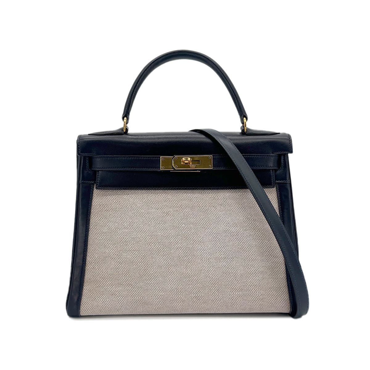 Luxury Promise Japan HERMES KELLY 28 BLUE INDIGO BOXCALF TOILE H HAND SHOULDER BAG 〇C GHW 90292060