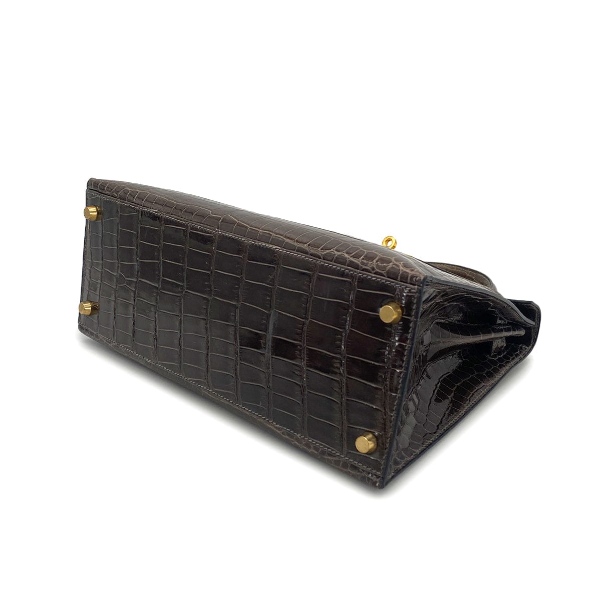 Luxury Promise Japan HERMES KELLY 28 GRIS ELEPHANT POROSUS CROCODILE HAND SHOULDER BAG 2001 SQUARE E GOLD HARDWARE 90323190
