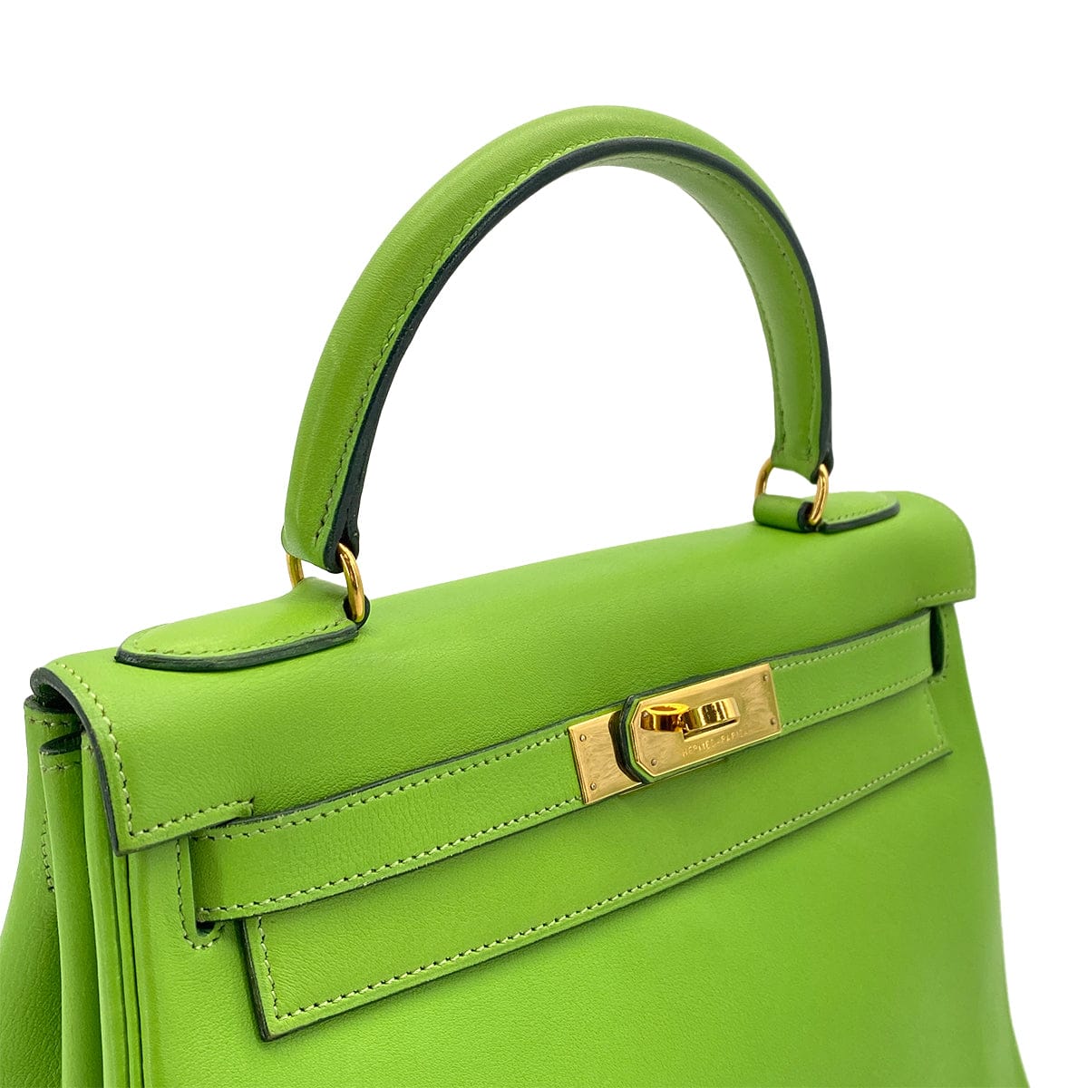 Luxury Promise Japan HERMES KELLY 28 RETORNE APPLE GREEN VEAU GULLIVER HAND SHOULDER BAG 1992 CIRCLE V GOLD HARDWARE 90317191