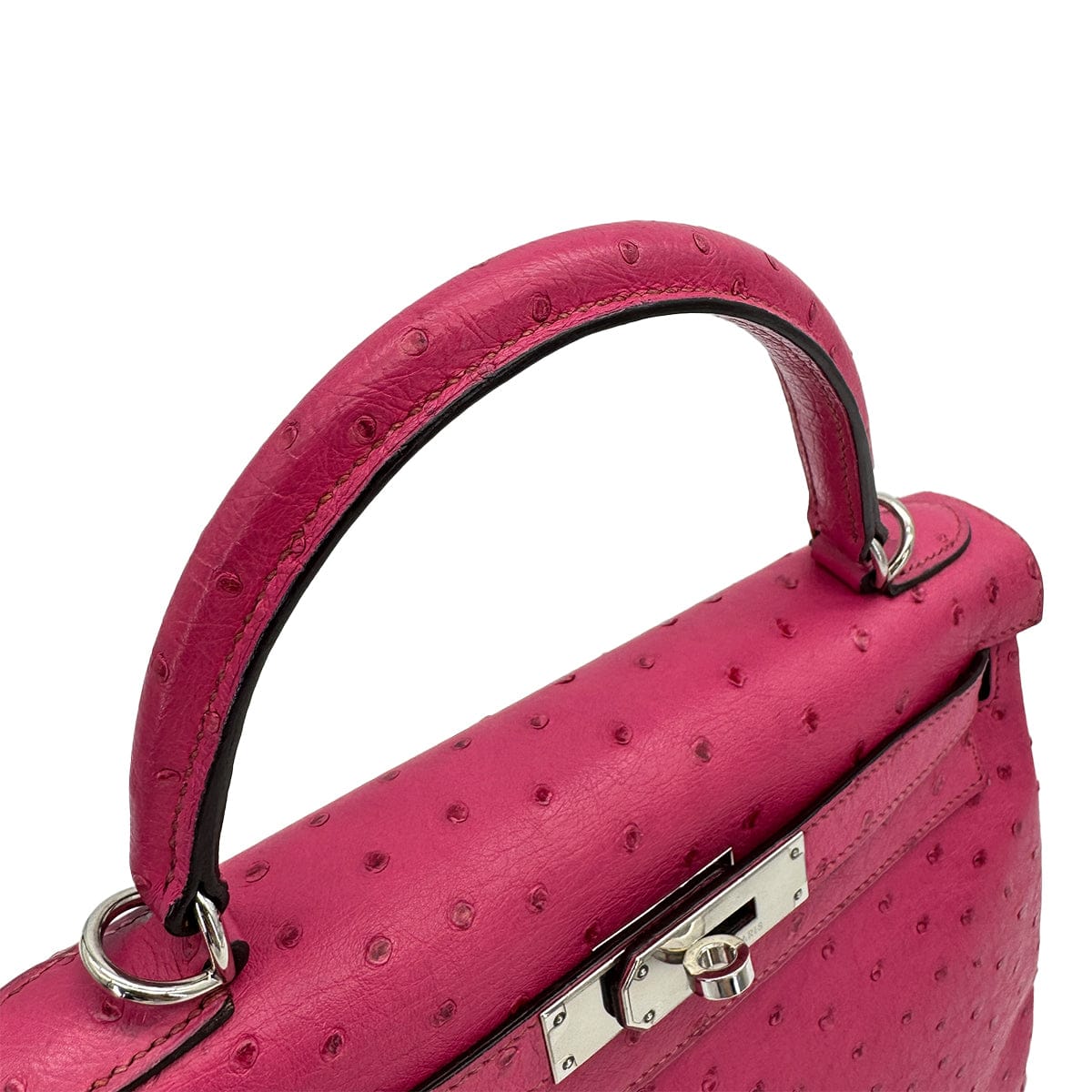 Luxury Promise Japan HERMES KELLY 28 RETORNE FUCHSIA OSTRICH HAND SHOULDER BAG 2004 SQUARE H PALLADIUM HARDWARE 90318618