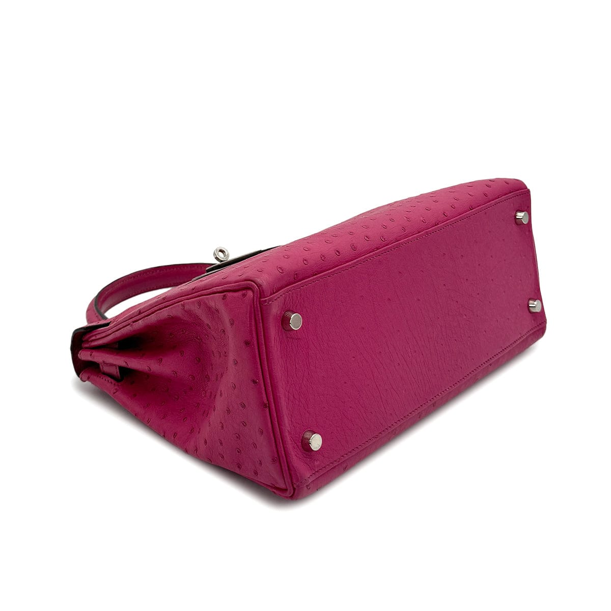 Luxury Promise Japan HERMES KELLY 28 RETORNE FUCHSIA OSTRICH HAND SHOULDER BAG 2004 SQUARE H PALLADIUM HARDWARE 90318618