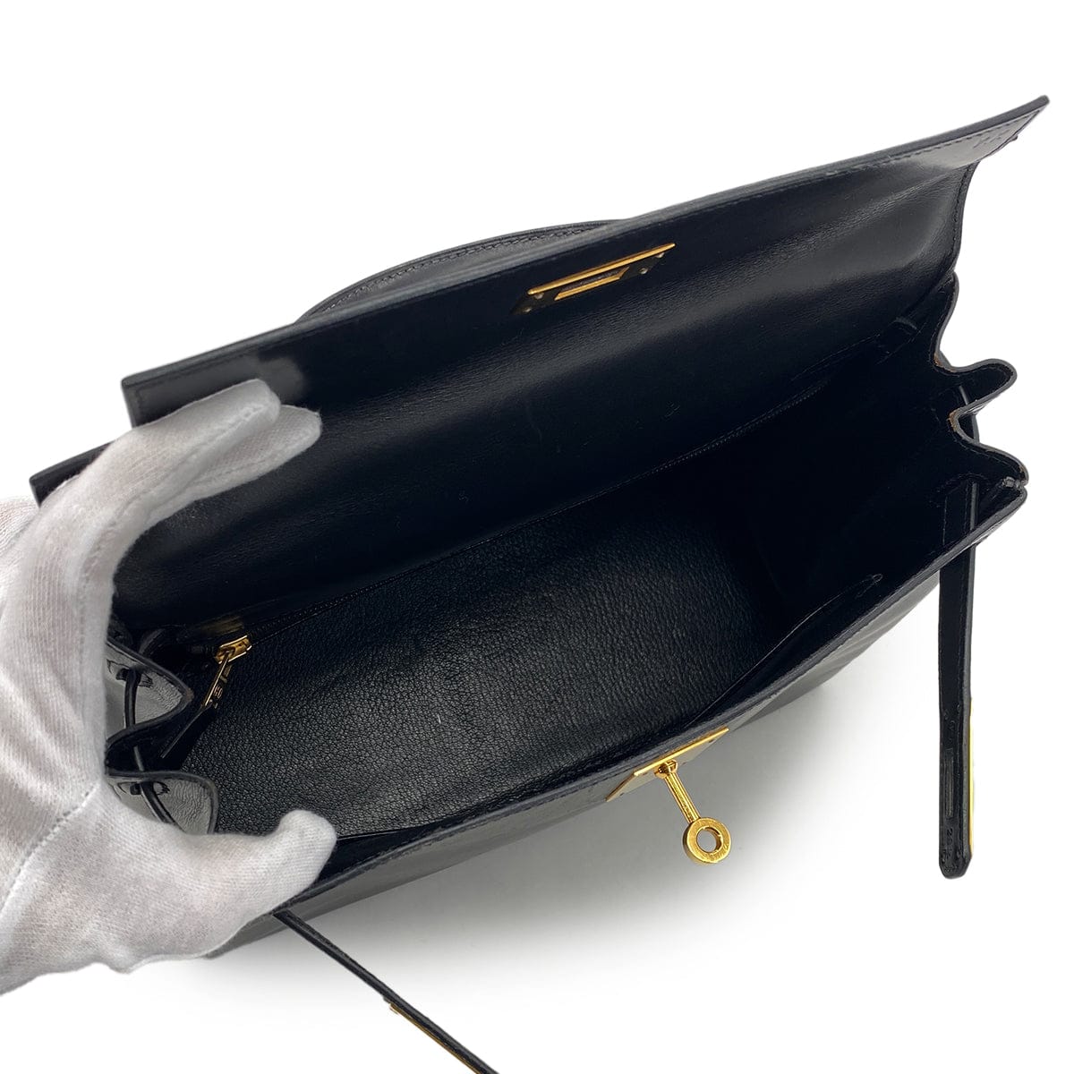 Luxury Promise Japan HERMES KELLY 28 RETOURNE BLACK BOX CALF HAND BAG 〇W GHW 90301095