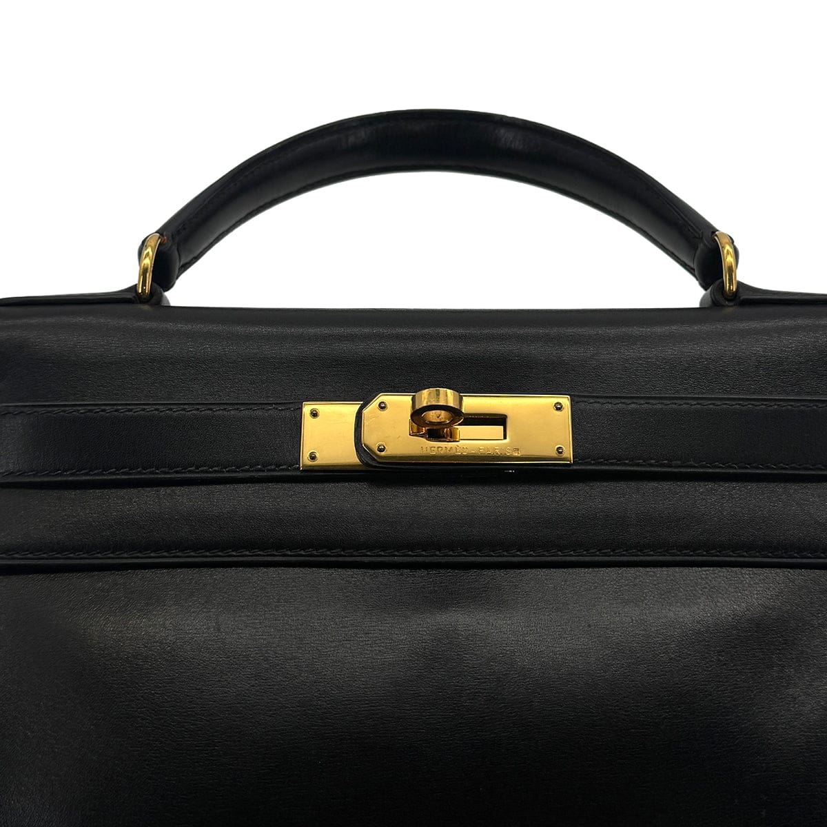 Luxury Promise Japan HERMES KELLY 28 RETOURNE BLACK BOXCALF HAND BAG 1992 CIRCLE V GOLD HARDWARE 90324219