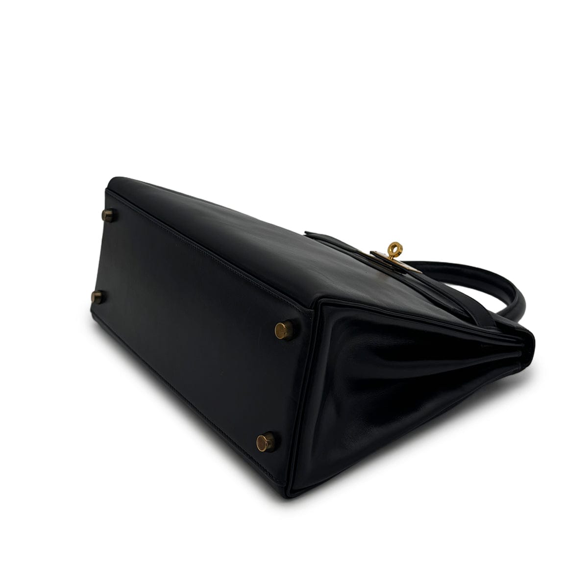 Luxury Promise Japan HERMES KELLY 28 RETOURNE BLACK BOXCALF HAND BAG 1992 CIRCLE V GOLD HARDWARE 90324219