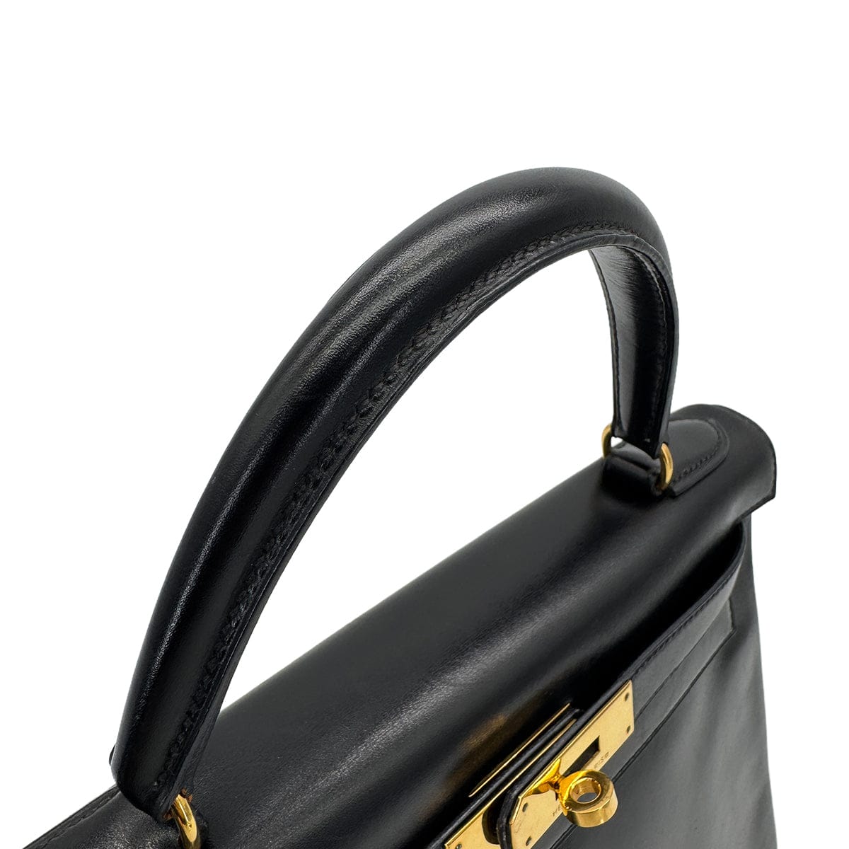 Luxury Promise Japan HERMES KELLY 28 RETOURNE BLACK BOXCALF HAND BAG 1992 CIRCLE V GOLD HARDWARE 90324219
