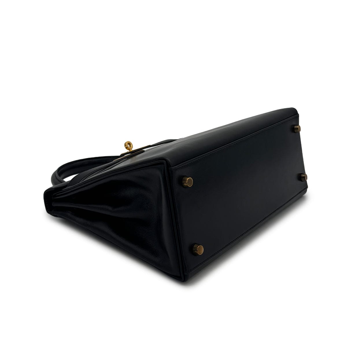 Luxury Promise Japan HERMES KELLY 28 RETOURNE BLACK BOXCALF HAND BAG 1992 CIRCLE V GOLD HARDWARE 90324219