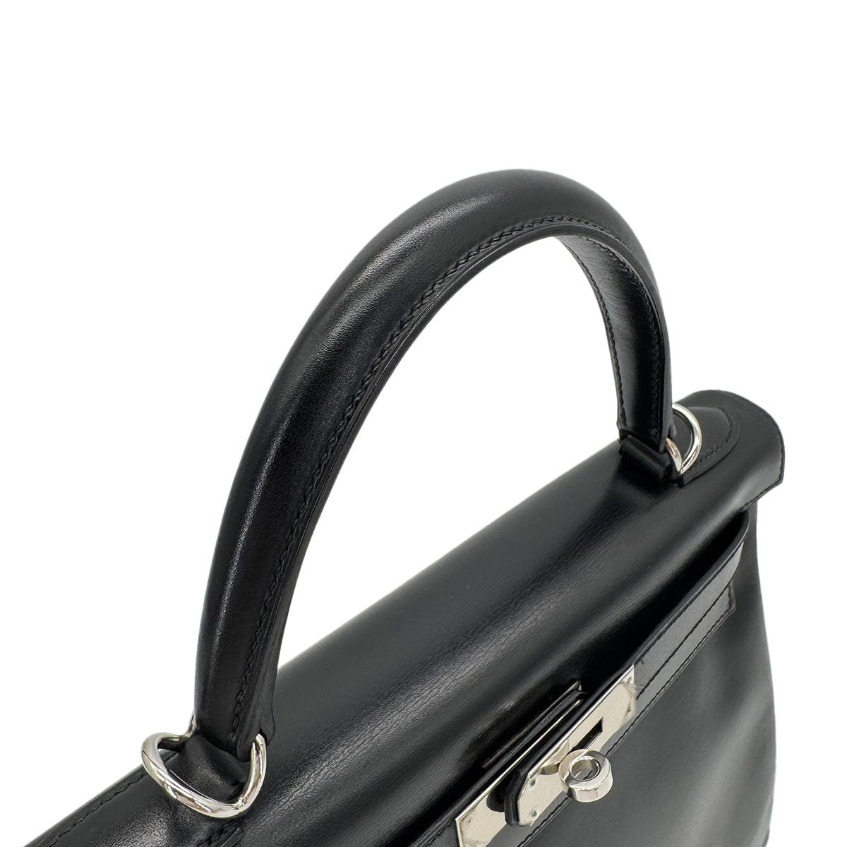 Luxury Promise Japan HERMES KELLY 28 RETOURNE BLACK BOXCALF HAND SHOULDER BAG □D SHW 90280304