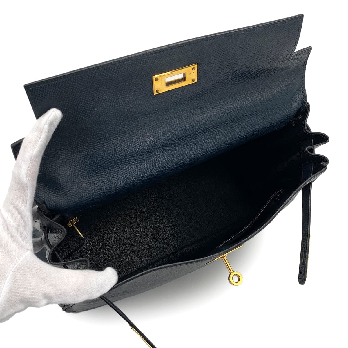 Luxury Promise Japan HERMES KELLY 28 RETOURNE BLUE INDIGO COUCHEVEL HAND SHOULDER BAG 1994 CIRCLE X GOLD HARDWARE 90311963