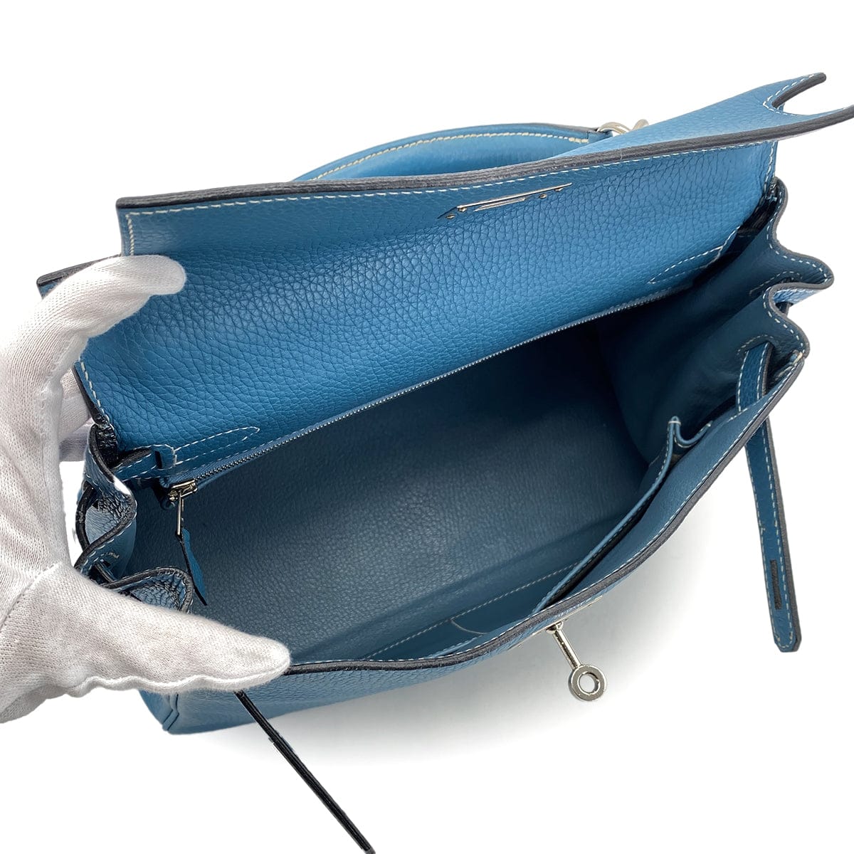 Luxury Promise Japan HERMES KELLY 28 RETOURNE BLUE JEAN TAURILLON CLEMENCE HAND SHOULDER BAG □J SHW 90301735